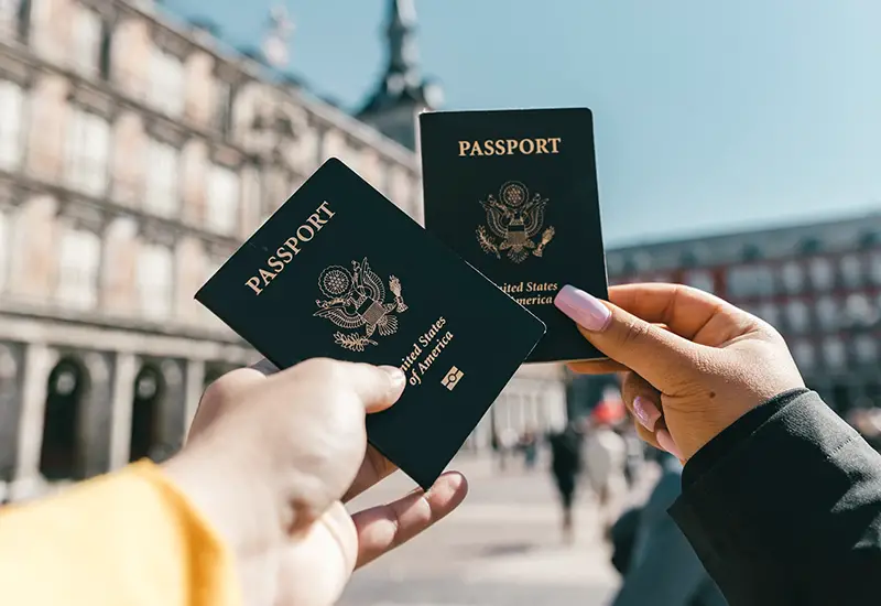 Tourist showing US visa passport