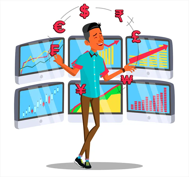 Asian man illustration and forex trading concept