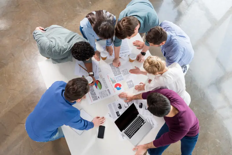 Businesspeople discussing and brainstorming