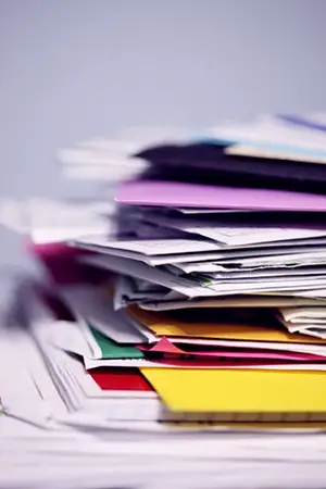 Pile of documents and colorful paper