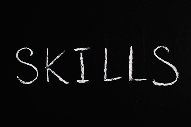 Skills text in black background