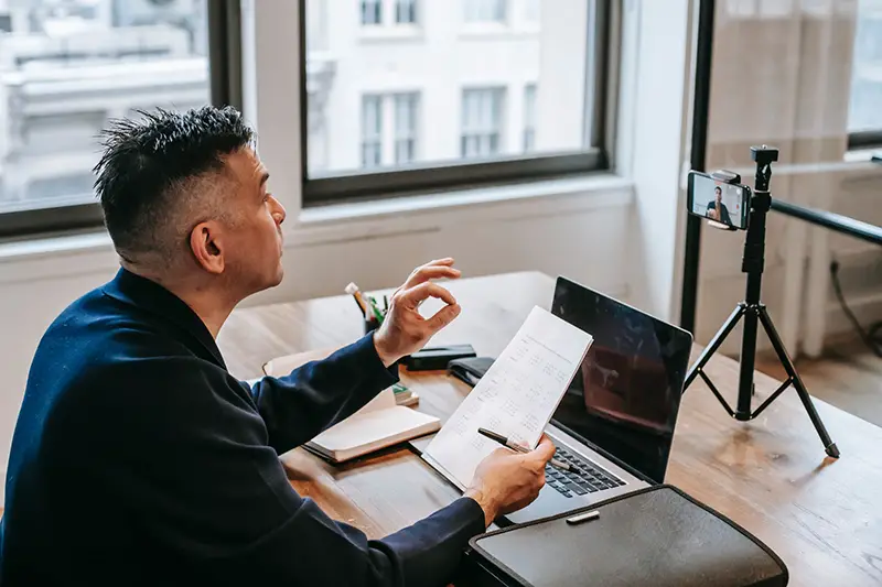 Man having an online education session