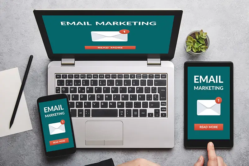 Email marketing concept on laptop