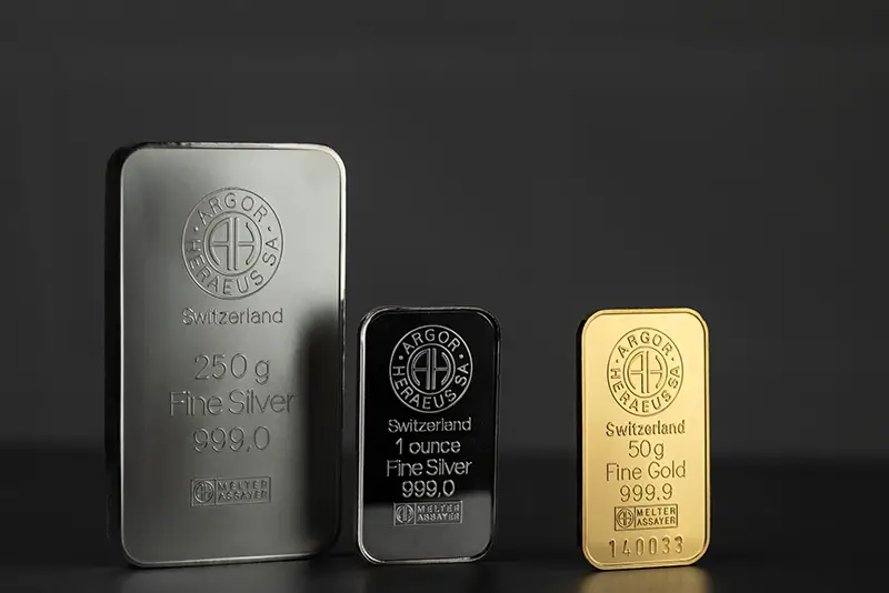 Silver and Gold Bars produced by the Swiss factory Argor-Heraeus