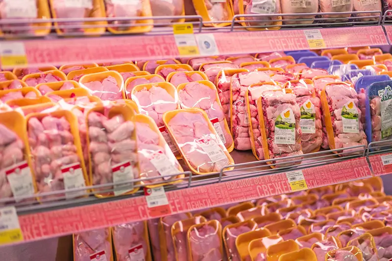 Packets of chicken convenience foods in the store