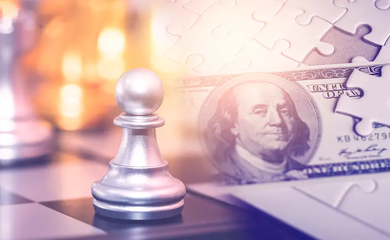 Chess strategy move for financial solution and profit planning concept