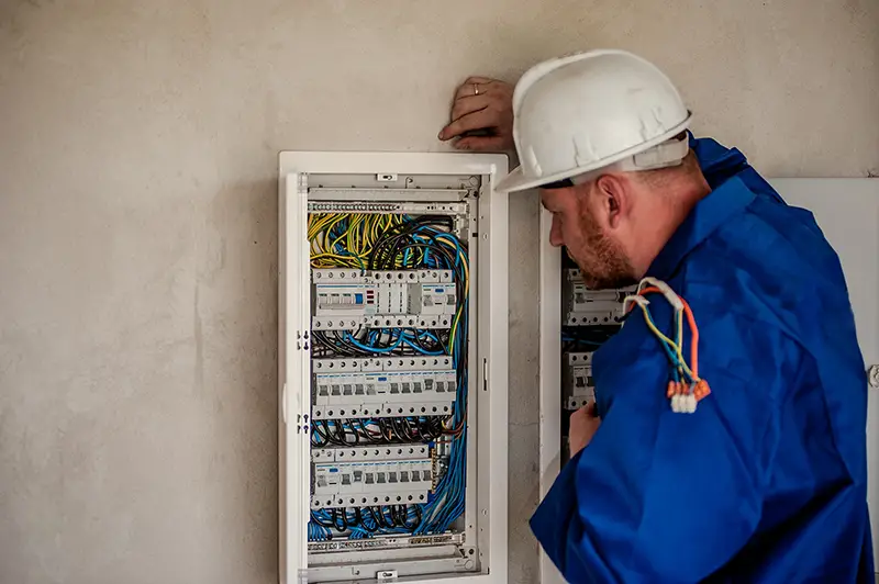 Electrician checking electric/power box