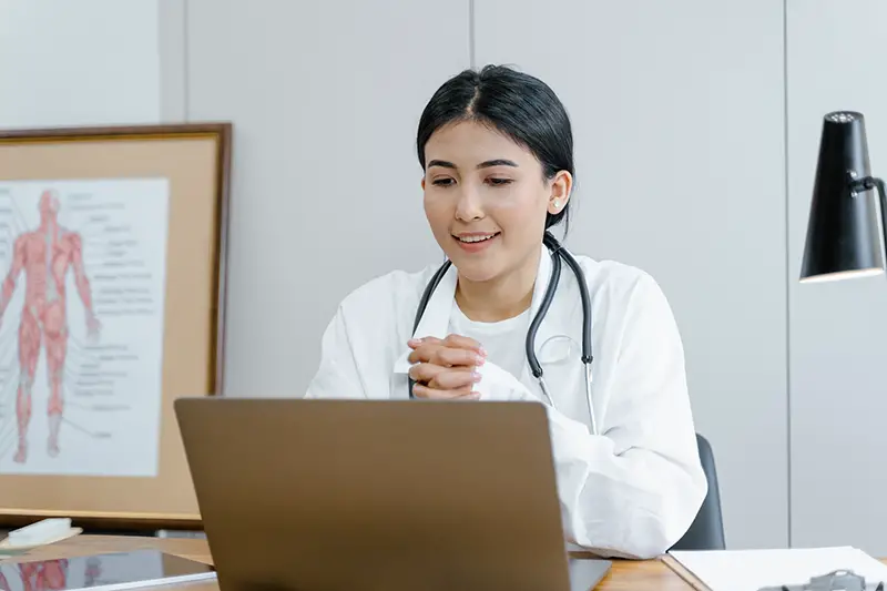 Female doctor having online consultation