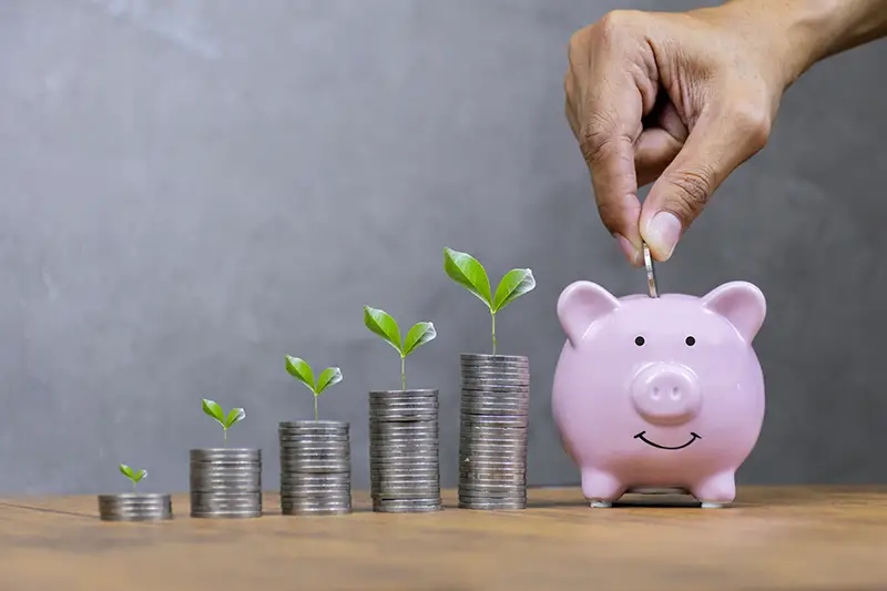Pink piggy bank savings concept
