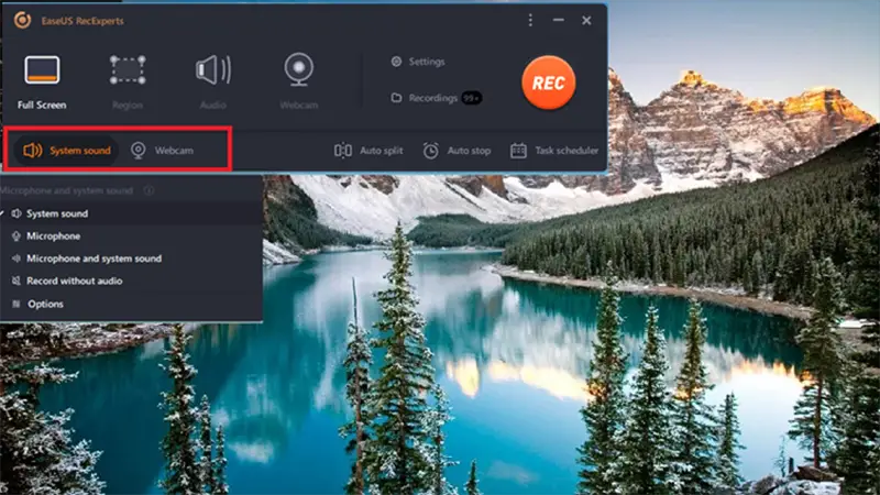  EaseUS RecExperts  Sound and Webcam parameters