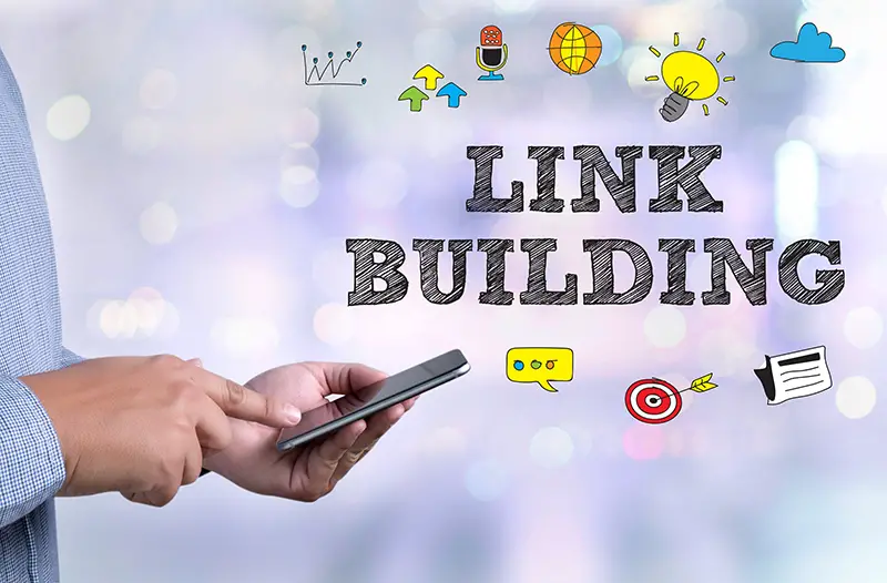 Businessman using mobile phone link building concept