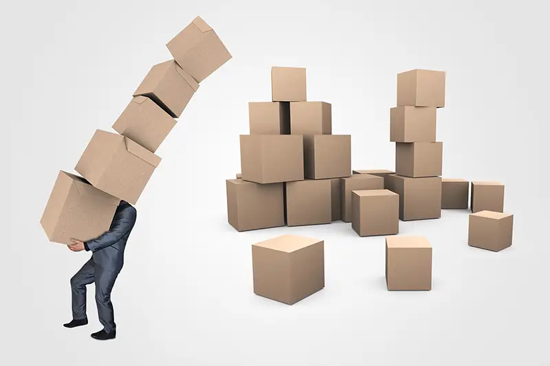Businessman and boxes for transport