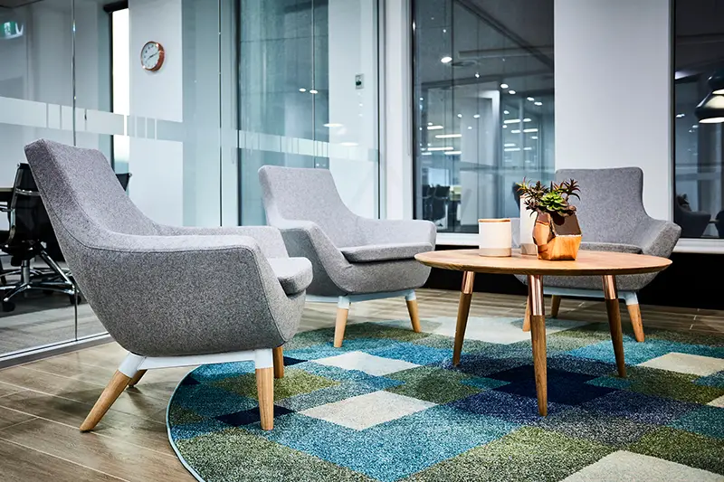 Interior photography of a corporate fit out reception waiting area