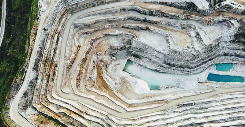 Aerial view of opencast mining quarry