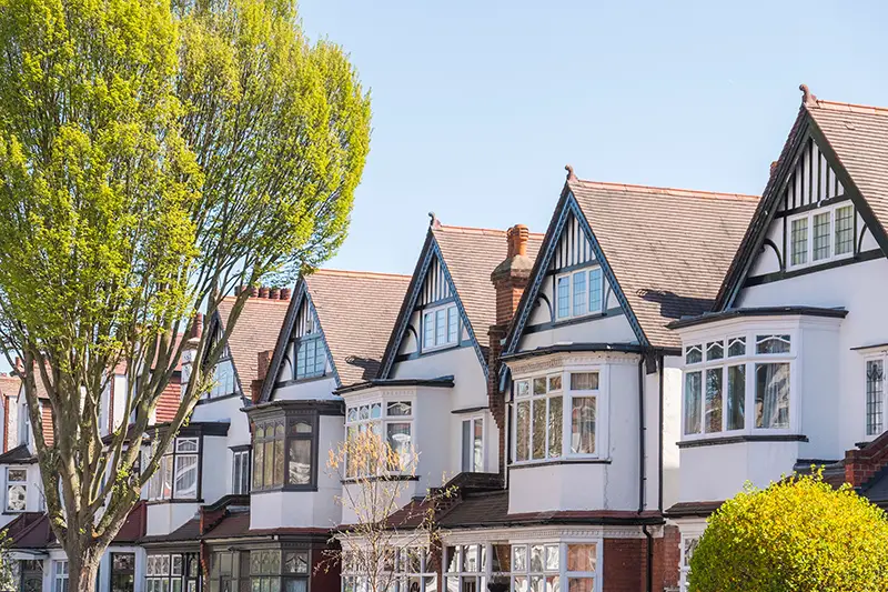 A row of typical British suburban houses