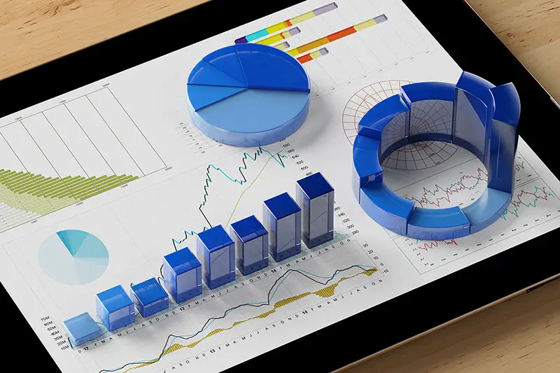 Diagram analysis colorful charts on a tablet computer