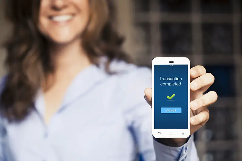 Transaction completed notification in a mobile phone screen
