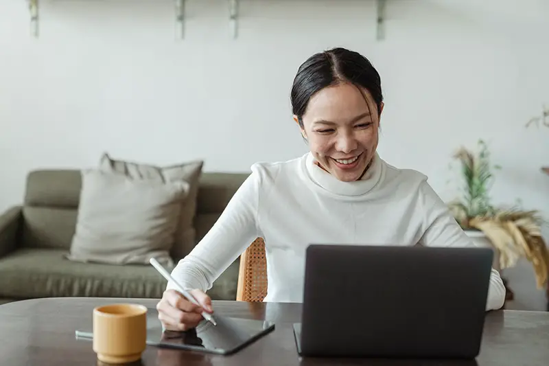 Woman working at home having a video call