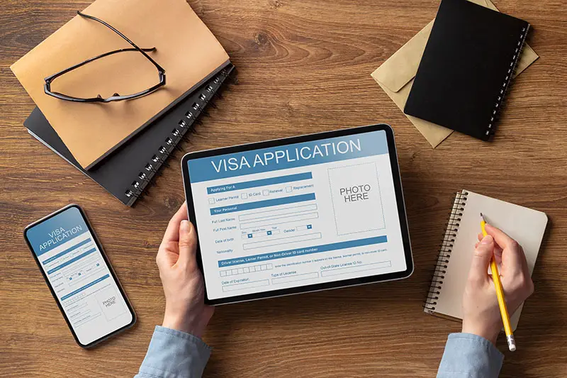 Visa application form composition background