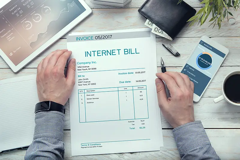 Internet bill invoice on the white table