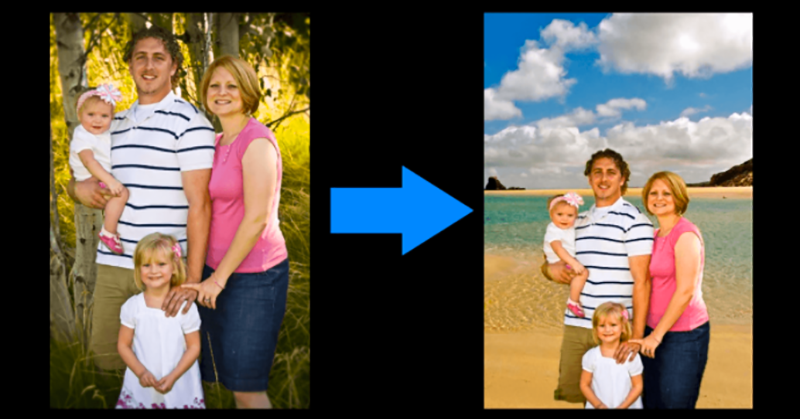 Before and after image of a family picture