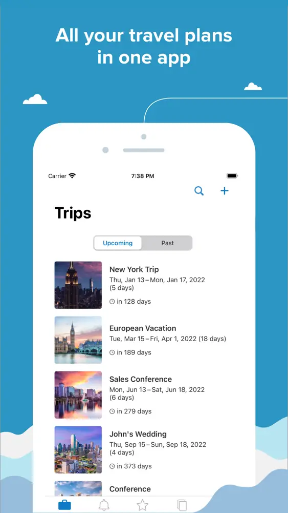 image of smartphone with travel plans app
