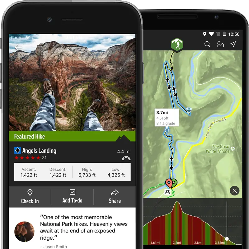 Hiking application on the black smartphone 