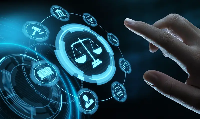 Law concept on virtual screen