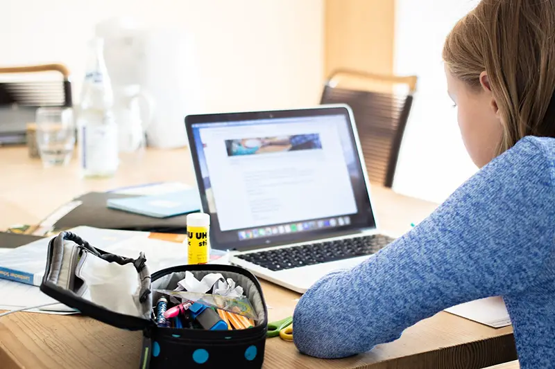 Girl studying online