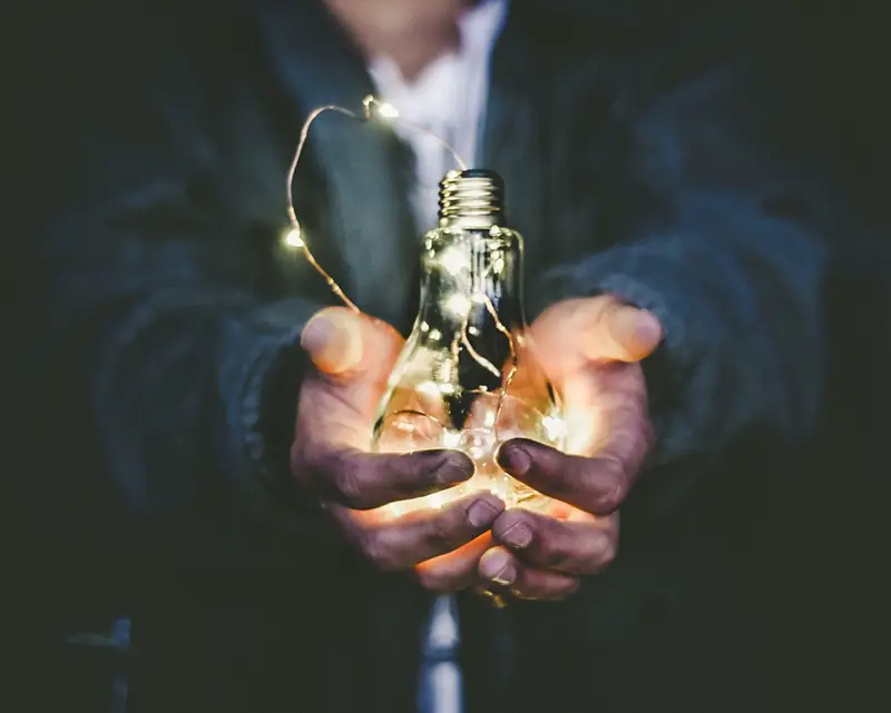 Man holding bulb with two hands