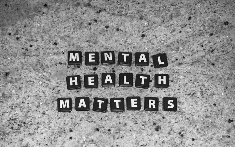 Mental health matters text on letter cube