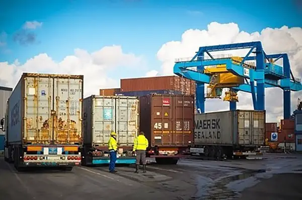 Cargo containers in a port