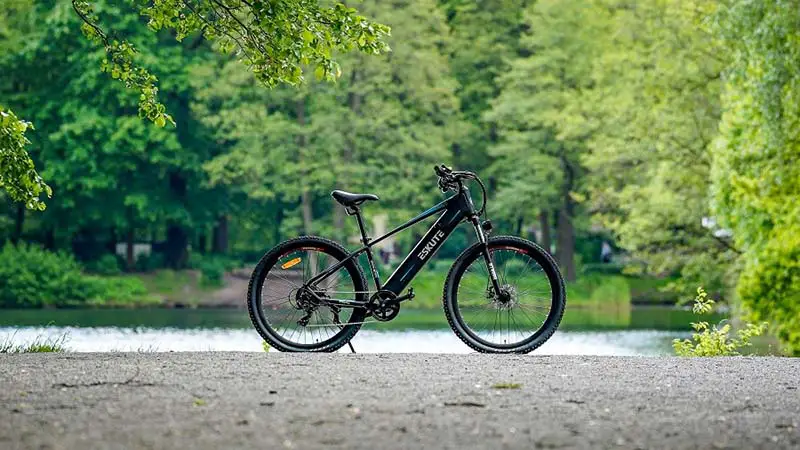 Focused Electric bike with tress in the background
