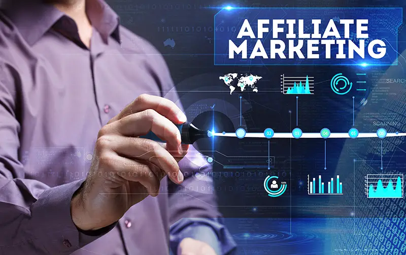 Business man writing word Affiliate marketing