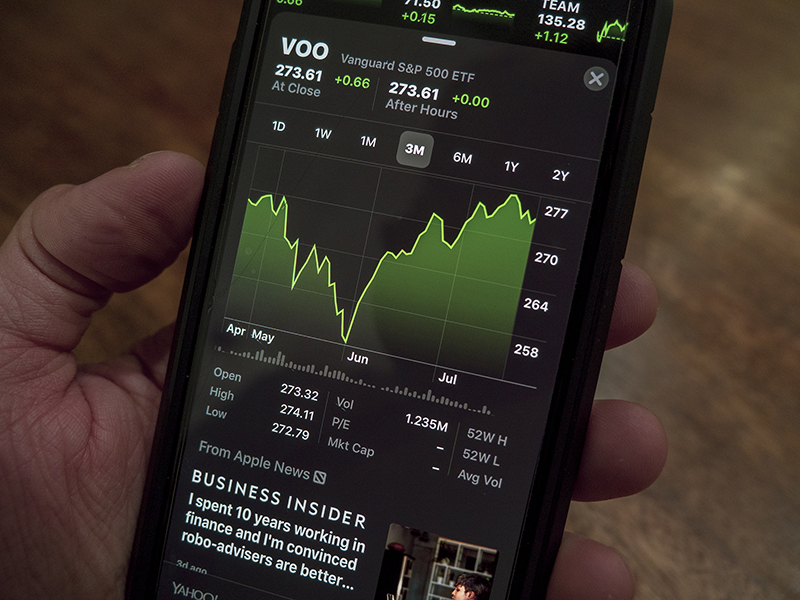 Stock market performance displayed on iPhone XS