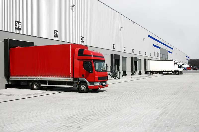 red truck in the warehouse