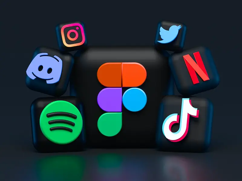 Social media icons with dark background