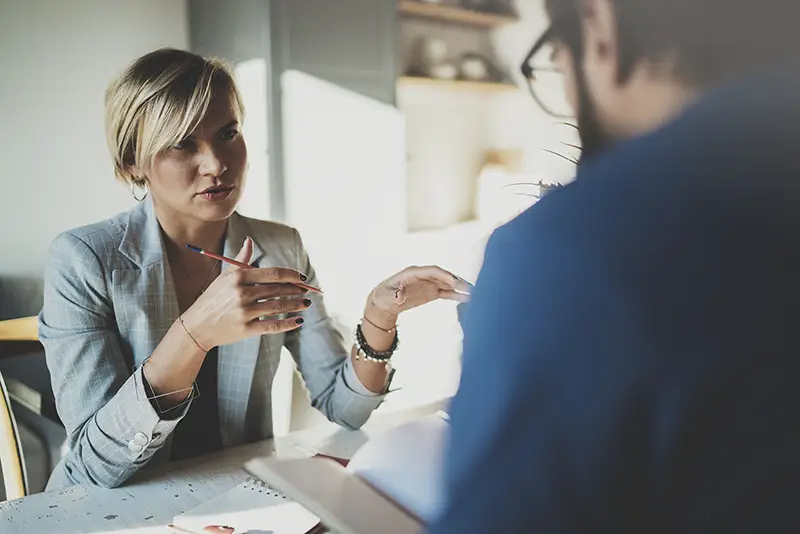 Female consultant talking to her male client