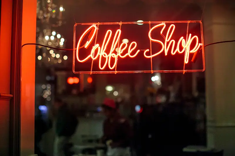 Red orange neon coffee shop sign