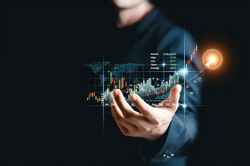 Businessman analyze sales data and graph economic growth