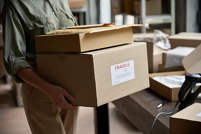 seller holding ecommerce shipping order boxes preparing for dispatching