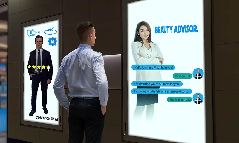 Male customer standing at the front of digital signage