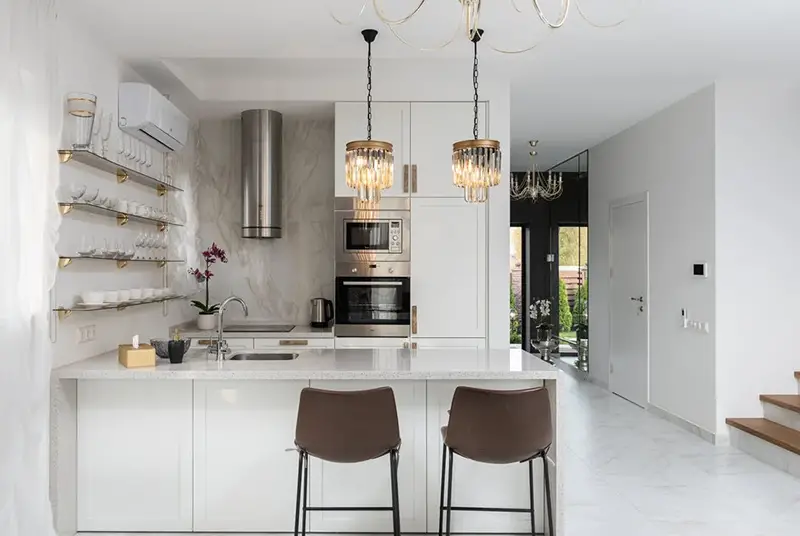 Modern kitchen with white painted wall