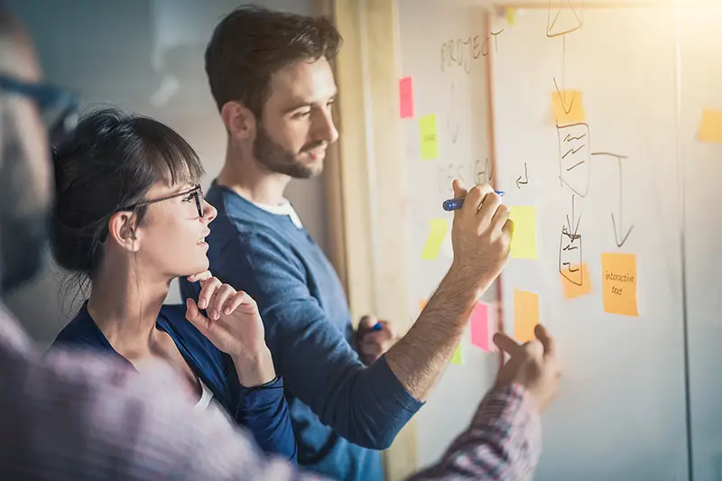 Business people meeting at office and use post it notes to share idea