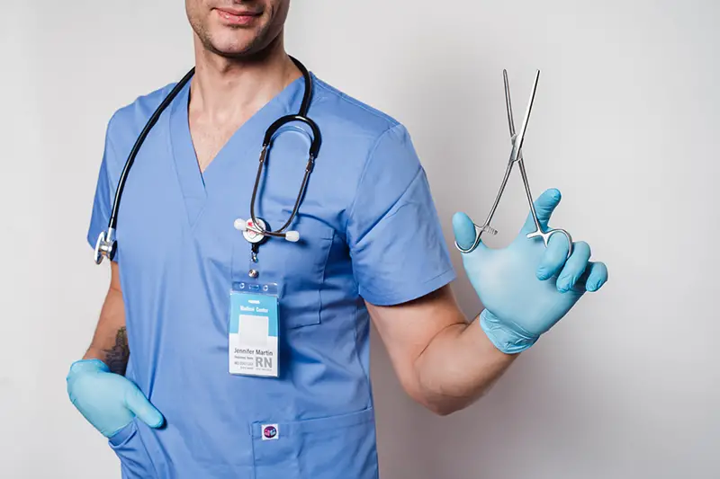 Anonymous doctor in uniform and glove