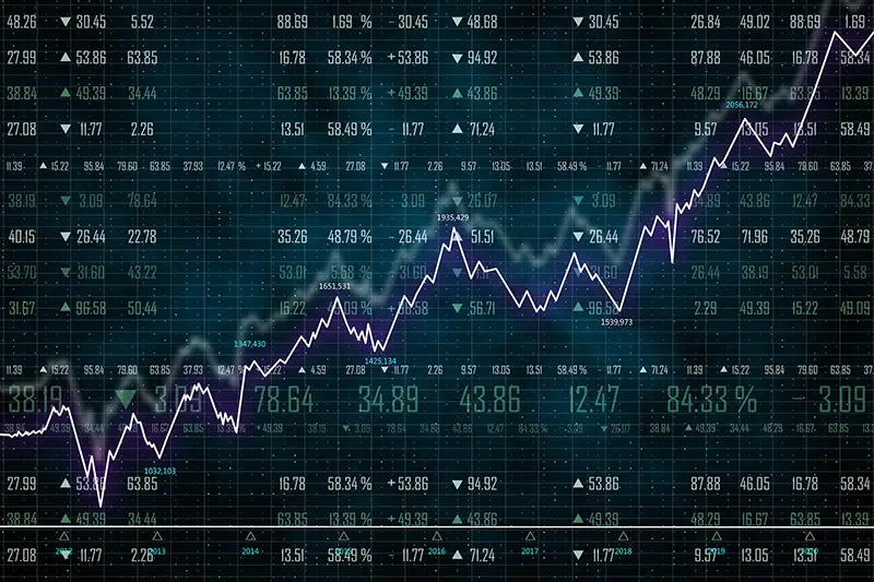 Abstract glowing forex chart on blurry backdrop