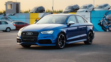 Audi S3 (8V) in blue in the parking lot