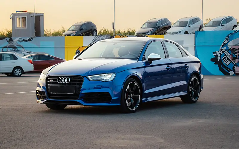 Audi S3 (8V) in blue in the parking lot