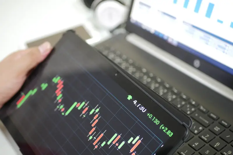 Businessman checking stock market data