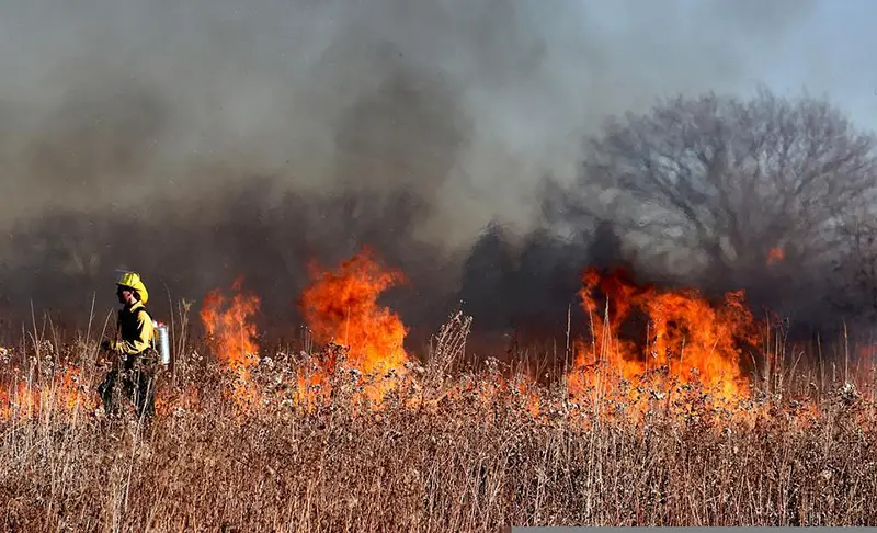 Firefighter controlling the fire